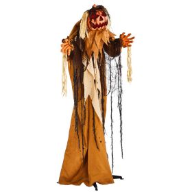5.5ft Halloween Pumpkin Man Decoration With Red Glowing Head,Sound-Activated Head-Turning Motion & Male Voice,Battery Operated Batteries Not Included,