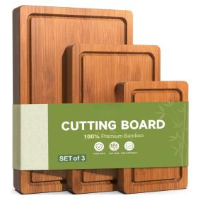 3-Piece Set Deep-Carbonized Bamboo Cutting Board For Kitchen  Crack Resistant Wood Chopping Boards With Deep Juice Grooves Pre Oiled Butcher Block For