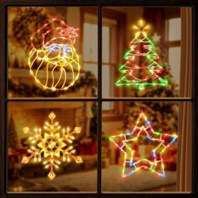 4 Pack Christmas Window Lights,Santa Face, Christmas Tree, Snowflake, Star