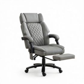 Massage Office Chair, 400lbs Capacity Desk Chair With Heat, Adjustable Headrest, Reclining & Footrest, Light Gray