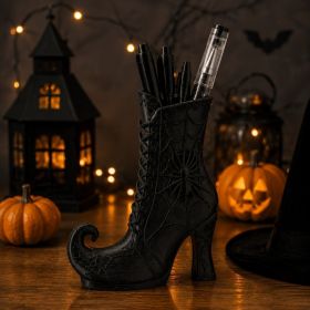 3D Printed Gothic Spiderweb Boot Pen Holder, Halloween High Heel Desk Organizer, Witchy Makeup Brush Holder, Desktop Storage Decor
