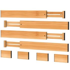 Expandable Bamboo Drawer Dividers 4 PCS, Adjustable Organizers For 17.6 To 21.6 Inch Drawers, Dresser And Kitchen Storage