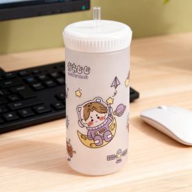 Cartoon  Straw Drinking Bottle 500ml-White