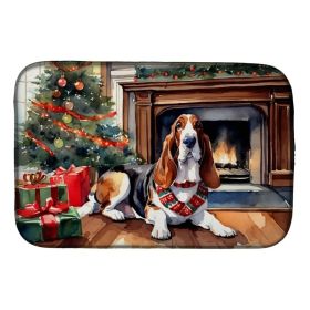 Basset Hound Cozy Christmas Dish Drying Mat Absorbent Dish Drying Mat Pad for Kitchen Counter Dish Drainer Mat for Countertop, 14 x 21", Multicolor