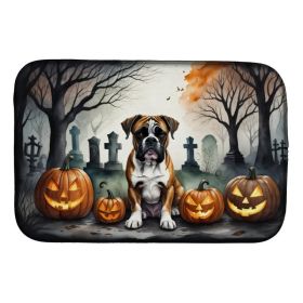 Boxer Spooky Halloween Dish Drying Mat Absorbent Dish Drying Mat Pad for Kitchen Counter Dish Drainer Mat for Countertop, 14 x 21", Multicolor