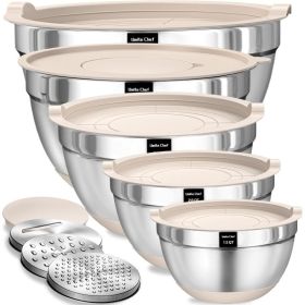 8 Pack Stainless Steel Mixing Bowls With Airtight Lids, Nesting Bowls With Grater Attachments & Non Slip Bottoms For Mixing & Serving