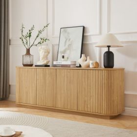 Sideboard Storage Cabinet TV Stand With Wave Pattern Buffet Cabinet Wooden Vertical Striped Cabinet For Kitchen Bedroom Entryway. Natural, 64W X 15D X
