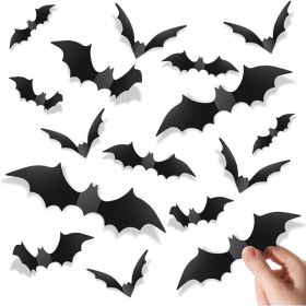 140-Piece 3D Black Bat Halloween Decorations, Realistic PVC Bat Stickers For Walls, Windows, Bathrooms And Party Decor