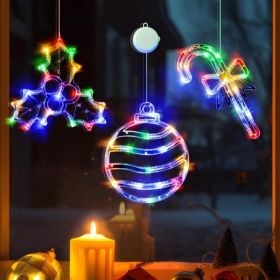 3 Pack Multicolor Christmas Window Lights, Ball, Holly & Candy Cane