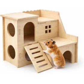 Tiny Wooden Hamster Maze House With Fun Slide Double-Decker Hut For Dwarf Hamsters Gerbils Mice And Rats