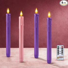 4-Piece Flameless Advent Taper Candles, Flickering LED Candlesticks With Remote Control And Timer