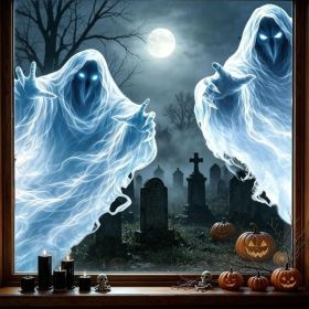 2-Sheet Extra Large Halloween Ghost Window Clings, Spooky Decal Decorations For Windows, Glass And Home Party Decor