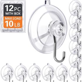 12 Pack Clear Suction Cup Hooks 1.77 Inch Stainless Steel Reusable Removable Hooks Holds Up To 10LB For Tile Glass Window Shower Kitchen And Bathroom