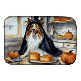 Sheltie Fall Kitchen Pumpkins Dish Drying Mat Absorbent Dish Drying Mat Pad for Kitchen Counter Dish Drainer Mat for Countertop, 14 x 21", Multicolor