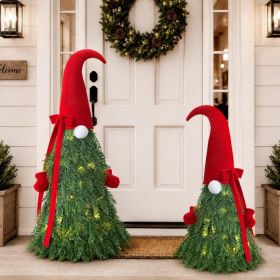 Christmas Decor, 2 Pack Christmas Gnome Topiary Trees, 32 And 27 Inch