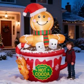 6 FT Christmas Inflatables Outdoor Decorations, Cute Christmas Blow Up Yard Decorations Gingerbread Man In Hot Cocoa Mug Scene For Garden Lawn Xmas De