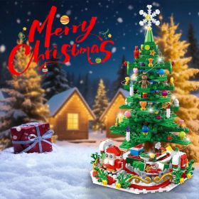 Christmas Tree Building Set - 701 Plastic Pieces, 24-Day Countdown Calendar, 30 USB LED Warm Lights - Santa, Ornaments, Snowflake Topper - Educational
