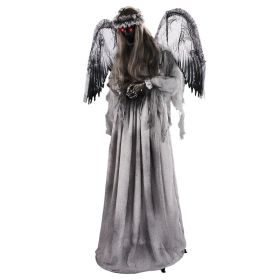 5.7-foot Halloween Weeping Angel Decoration With Red Light Eyes, Sound Activated Trembling, Rotation And Head Up Actions, Weeping And Scream Sound Eff