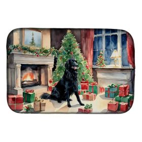 Flat-Coated Retriever Cozy Christmas Dish Drying Mat Absorbent Dish Drying Mat Pad for Kitchen Counter Dish Drainer Mat for Countertop, 14 x 21", Mult