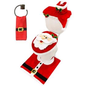 5 Pieces Christmas Theme Bathroom Decoration Set W  Toilet Seat Cover, Rugs, Tank Cover, Toilet Paper Box Cover And Santa Towel For Xmas