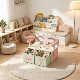 3-in-1 Convertible Kids Toy Box Chest, Storage Chest With 2 Non-Woven Drawers For Bedroom