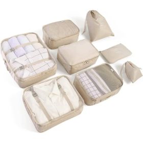 Packing Cubes 8 Set, Beige Travel Luggage Organizers With Shoe, Toiletry And Laundry Bags For Suitcases And Travel