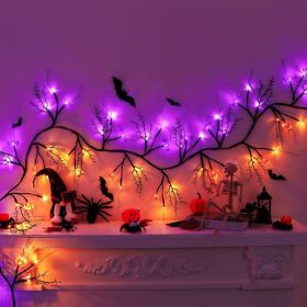 9 FT 72 LED Willow Vine Twig Decor Black Halloween Garland With Pumpkin & Bats Lights, 8 Modes