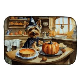 Silky Terrier Fall Kitchen Pumpkins Dish Drying Mat Absorbent Dish Drying Mat Pad for Kitchen Counter Dish Drainer Mat for Countertop, 14 x 21", Multi