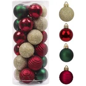 Small Christmas Tree Decorations Ball Ornaments 24ct 1.57 Red Green And Gold Shatterproof Christmas Decorations Set, Hanging Ball