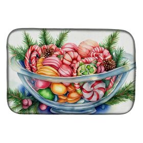 Christmas Candy Canes Dish Drying Mat Absorbent Dish Drying Mat Pad for Kitchen Counter Dish Drainer Mat for Countertop, 14 x 21", Multicolor
