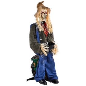 4.5ft Halloween Sitting Scarecrow Decoration With Red Light-Up Eyes,Sound-Activated Head Movement & Male Voice,Detachable Bucket,Battery Operated Batt