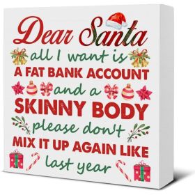 Winter Christmas Decor, Dear Santa Wooden Sign, 5 X 5 Inch Holiday Decoration For Home, Office, Living Room, Bedroom, Desk & Shelf