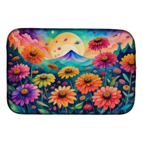 Zinnias in Color Dish Drying Mat Absorbent Dish Drying Mat Pad for Kitchen Counter Dish Drainer Mat for Countertop, 14 x 21", Multicolor