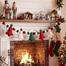 Felt Christmas Tree Garland With Star Xmas Tree Decor 3D Red Green Pom Ball Banner, Holiday Decorative Hanging Bunting Garland, For Home 6.56 Feet