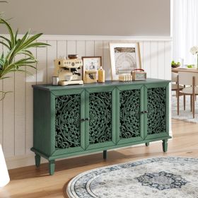 60 Antique Buffet Cabinet With Floral Carvings With Solid Wood Legs Antique Brass Handles Adjustable Shelves, TV Stand For 65  TV, Sideboard For Livin