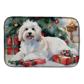 Coton De Tulear Cozy Christmas Dish Drying Mat Absorbent Dish Drying Mat Pad for Kitchen Counter Dish Drainer Mat for Countertop, 14 x 21", Multicolor