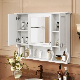 35in  X 28in  Wall Mounted Bathroom Medicine Cabinet, Modern Bathroom Wall Cabinet With Mirror,  Mirror Cabinet With Open Shelves