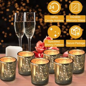 24 Pack Mercury Glass Votive Candle Holders, Gold Silver Speckled Tealight Candle Cups For Wedding, Party, Table Centerpiece Decor