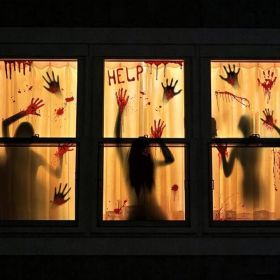 Large Halloween Window Clings With Bloody Handprint And Footprint Designs, Scary Horror Decals For Spooky Decor
