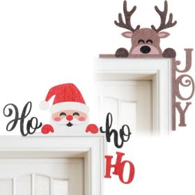 2 Pcs Christmas Door Topper Santa Claus Antlers Door Frame Decor