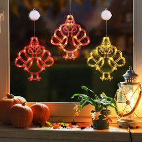 3 Pack Thanksgiving Turkey Window Lights With Suction Cups