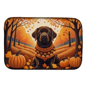 Chocolate Labrador Retriever Fall Dish Drying Mat Absorbent Dish Drying Mat Pad for Kitchen Counter Dish Drainer Mat for Countertop, 14 x 21", Multico