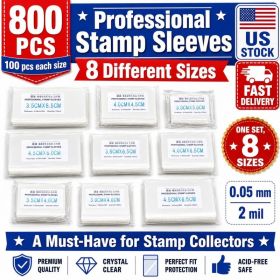 800 Pcs Stamp Sleeves Holders Clear Storage Bags For Stamp Collecting 8 Size Set