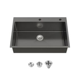 Kitchen Sink, 33â€³x22â€³ Single Bowl, Overmount Handmade Sink in Black, with US Standard Drain and Hook[Unable to ship on weekends,usps/fedex]