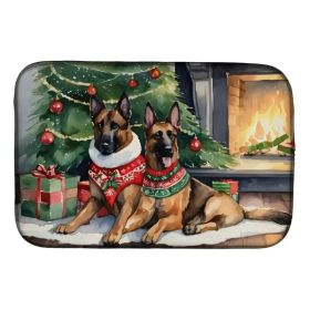 Belgian Malinois Cozy Christmas Dish Drying Mat Absorbent Dish Drying Mat Pad for Kitchen Counter Dish Drainer Mat for Countertop, 14 x 21", Multicolo