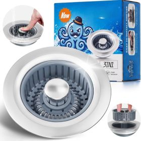 Sink Drain Strainer  Sink Stopper Kitchen Drain, 3 In 1 Kitchen Sink Drain Strainer With Anti Clogging Basket Kitchen Gadgets Clearance Sink Accessori
