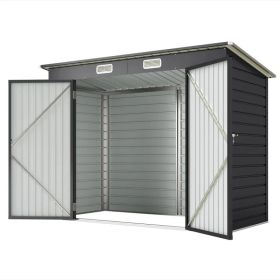 8 x 4FT Galvanized Garden Storage Shed, Metal Outdoor Shed with Double Doors and 2 Vents, Grey