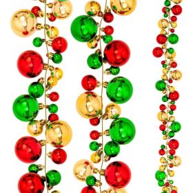 6 Ft Christmas Ball Garland, Shatterproof Bauble Ornament Garland, Red Green Gold Tree Decoration For Xmas Party, Home & Office