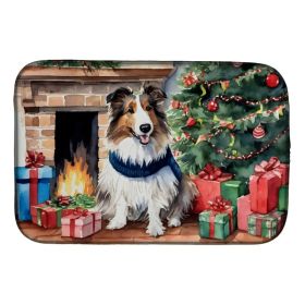 Sheltie Cozy Christmas Dish Drying Mat Absorbent Dish Drying Mat Pad for Kitchen Counter Dish Drainer Mat for Countertop, 14 x 21", Multicolor