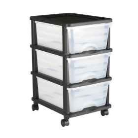 50L 3StorageDrawer Cart, Clear PlasticStorageDrawers with Wheels Sturdy Cart with 3 Bins for Office Supplies, Craft Rooms